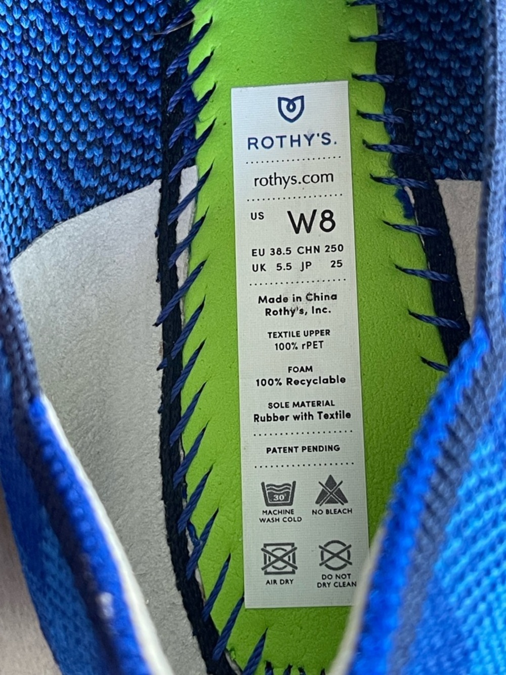 Rothy's Blue Knit Slip-On Flats with Green Insole - Picture 11 of 12